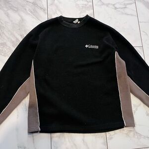 Vintage Columbia 90’s Fleece Crewneck Sweater Black Brown Made in Canada Boxy L